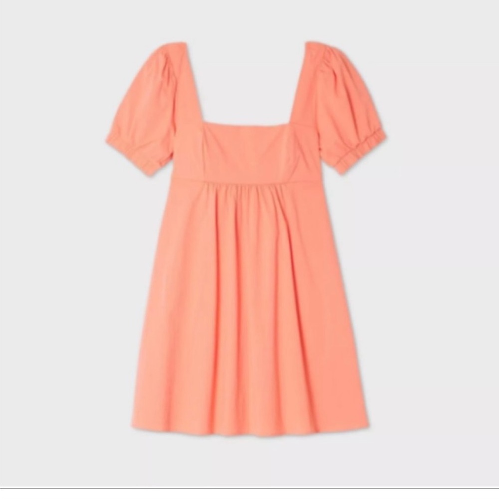 Wild Fable Peach Babydoll Puff Sleeve Dress Smocked Back Cottagecore Summer - Picture 1 of 8